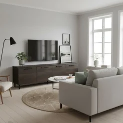 Hiipakka Solo TV-taso 220 cm ovilla, tummanruskea tammi