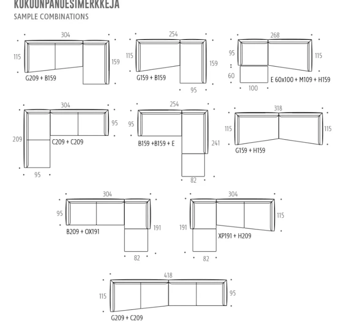 Interface Coco moduulisohva, eri vaihtoehtoja