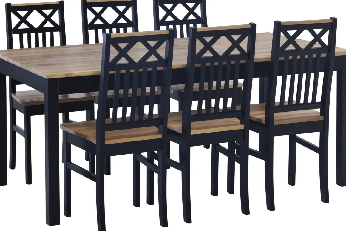 Kaski ruokaryhmä 180x90 + 6 Luoto tuolia, musta-tammi