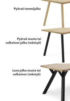 Lana tammi lankkupöytä puujaloilla, eri vaihtoehtoja