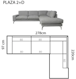 Plaza avokulmasohva 278cm, eri värejä