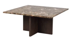 Rowico Brooksville sohvapöytä 90x90cm, ruskea marmori/ruskea tammi