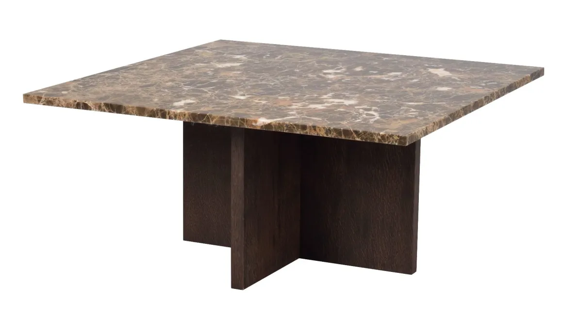 Rowico Brooksville sohvapöytä 90x90cm, ruskea marmori/ruskea tammi