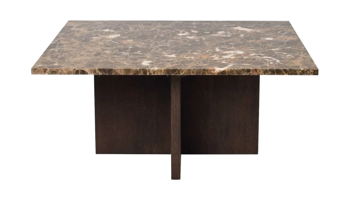 Rowico Brooksville sohvapöytä 90x90cm, ruskea marmori/ruskea tammi