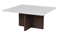 Rowico Brooksville sohvapöytä 90x90cm, vaalea marmori/ruskea tammi