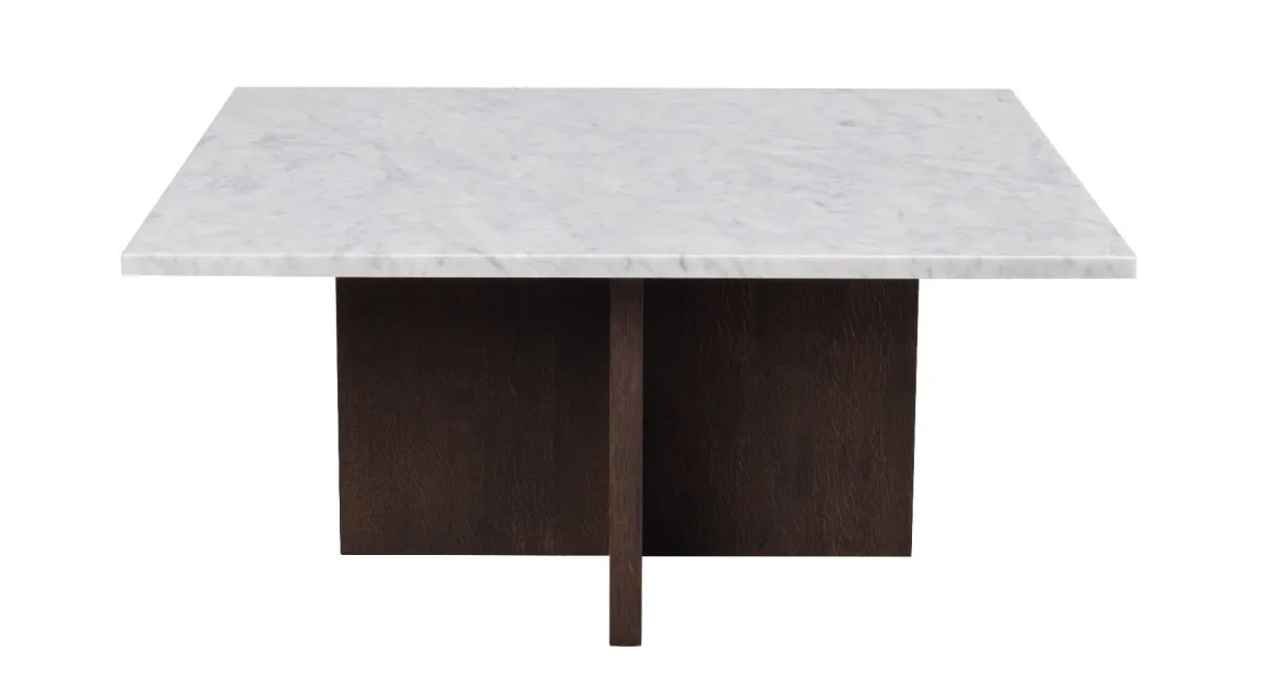 Rowico Brooksville sohvapöytä 90x90cm, vaalea marmori/ruskea tammi